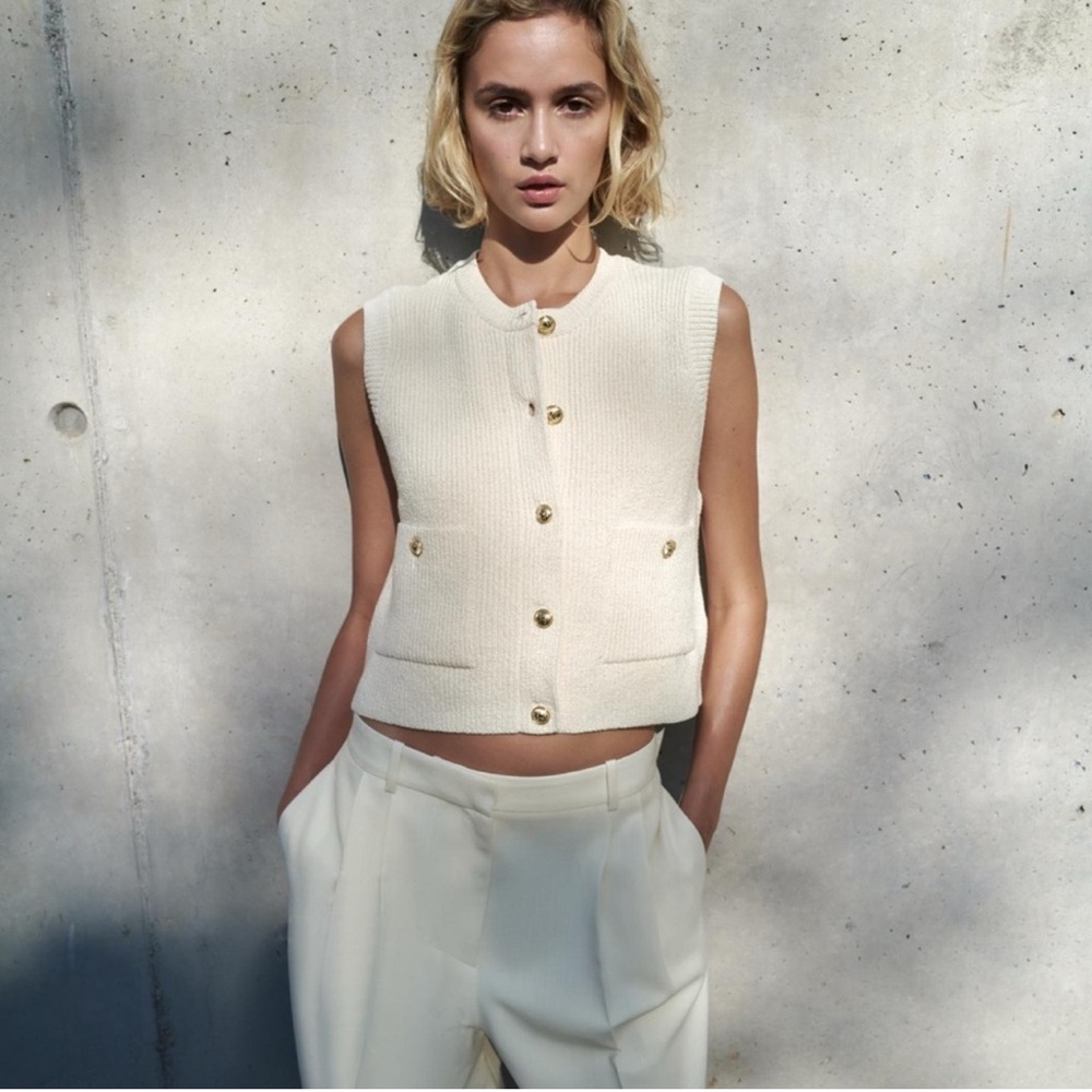 Zara Cream Knit Cardigan with Gold Button Size S